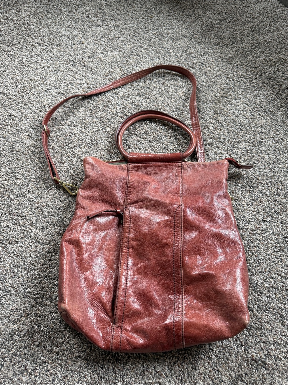 Hobo The Original Leather Convertible Tote Bag in Distressed Rust. See wear